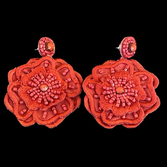 Stella & Dot Jewelry - Stella & Dot Ella Grace Earrings Red Fabric Glass Beads Signed Pierced Boho